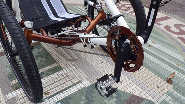  - The LAsco 152mm crankset gives you lower gearing for better climbing gears. Check out that custom Root Beer chain guard?